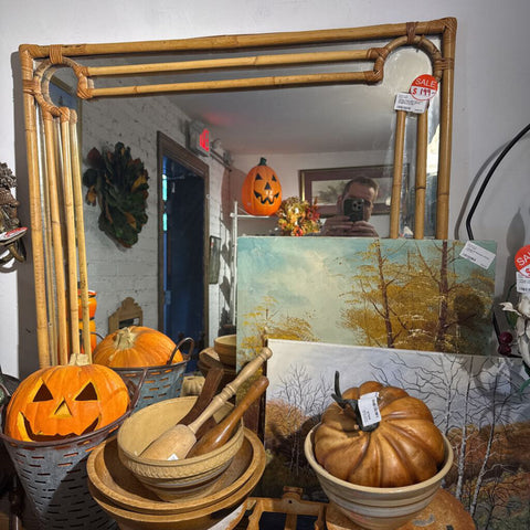 Vintage large rattan mirror as is 40 in high x 35 1/2 in wide IN-STORE PICK UP ONLY