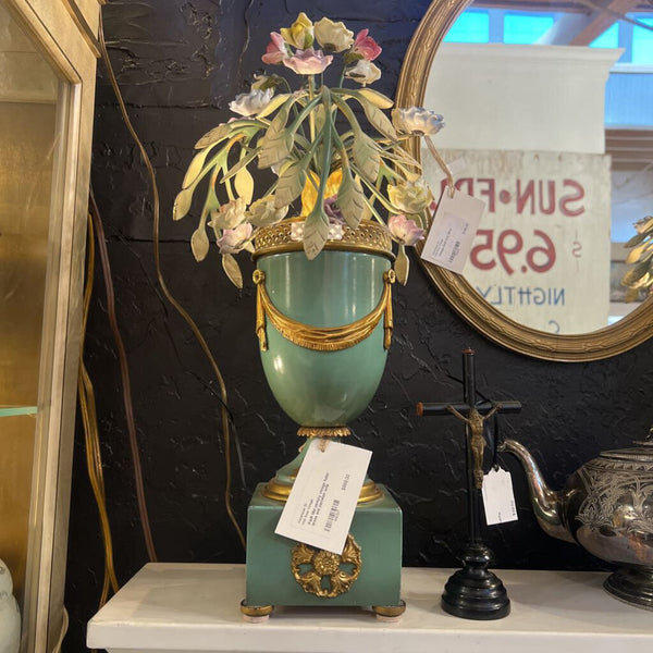 PAIR Mid century vintage Italian brass and porcelain lamp