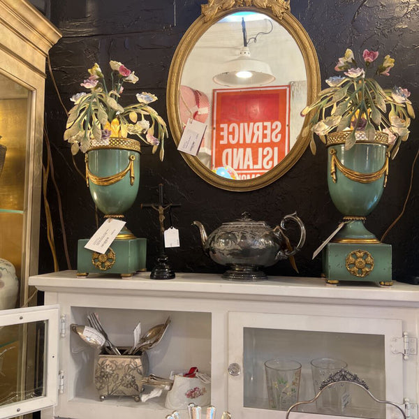 PAIR Mid century vintage Italian brass and porcelain lamp