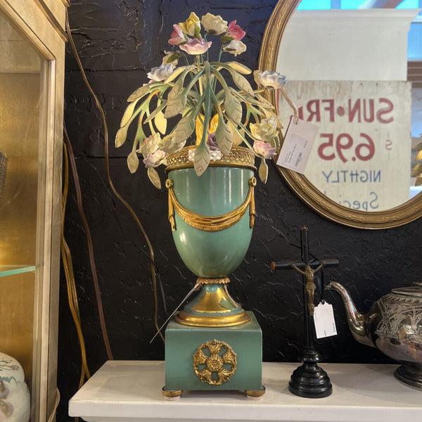 PAIR Mid century vintage Italian brass and porcelain lamp