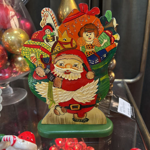 Wooden Santa with Toy Sack 9.5" tall H3036