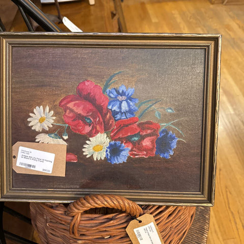 Antique Still Life Floral Oil Painting on Board in Pretty Frame