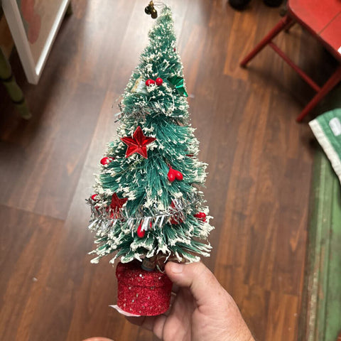 Green glitter bottle brush tree