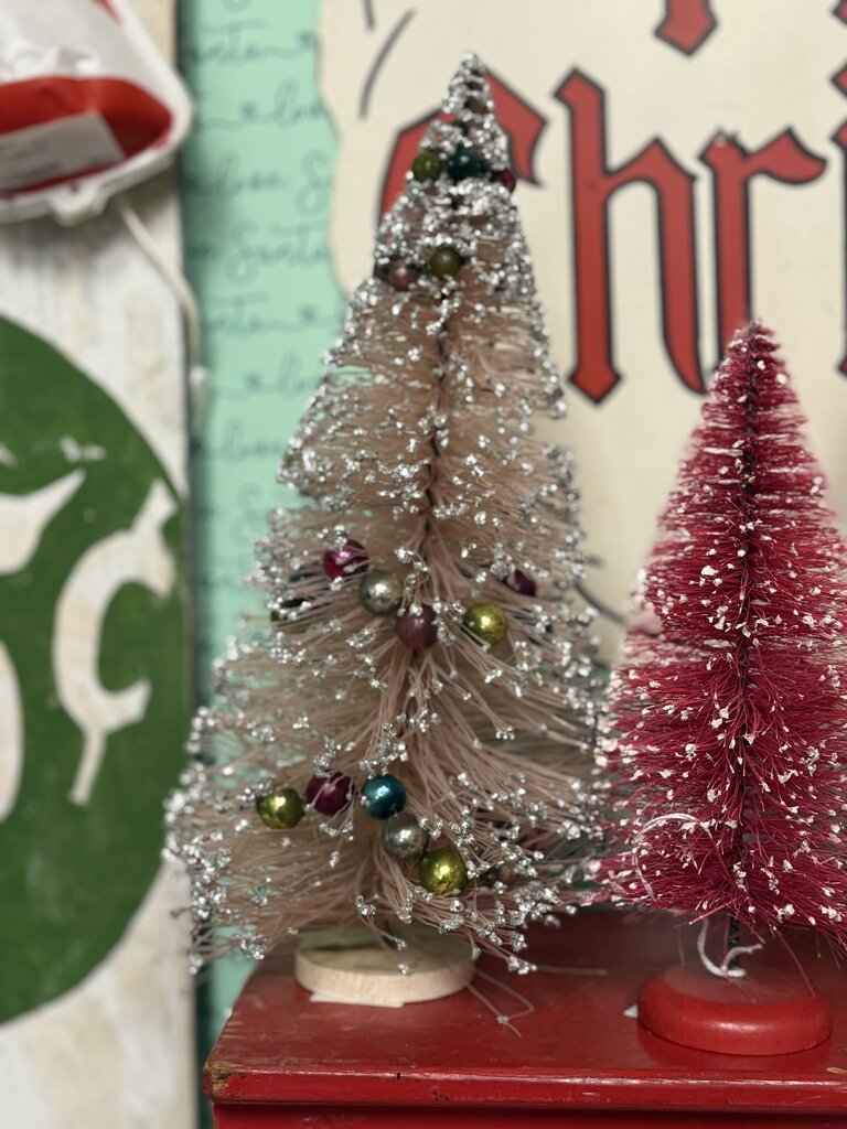 Pink vintage bottle brush tree