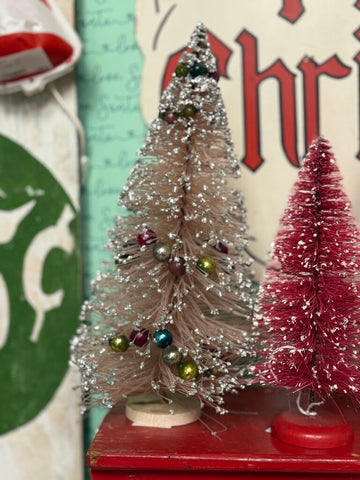 Pink vintage bottle brush tree