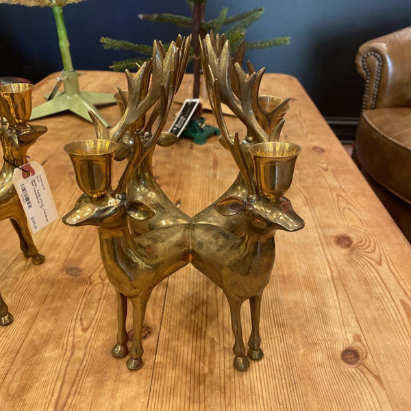 Moxie - RARE STYLE - Pair Brass Deer Candelabras - 11"