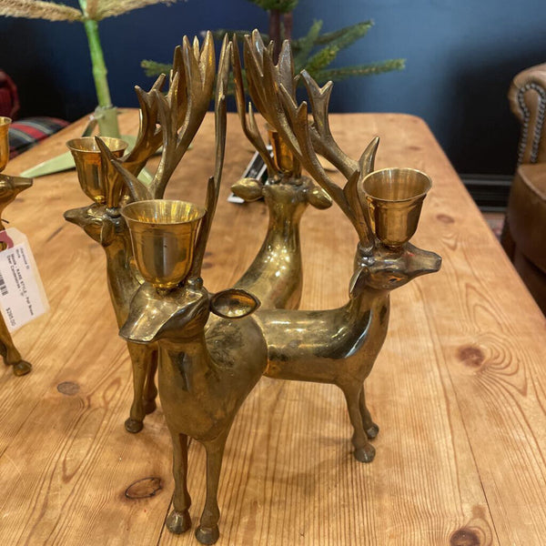 Moxie - RARE STYLE - Pair Brass Deer Candelabras - 11"