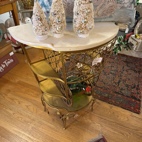GOLD GILT BRASS MARBLE TOP FLORAL TABLE as is