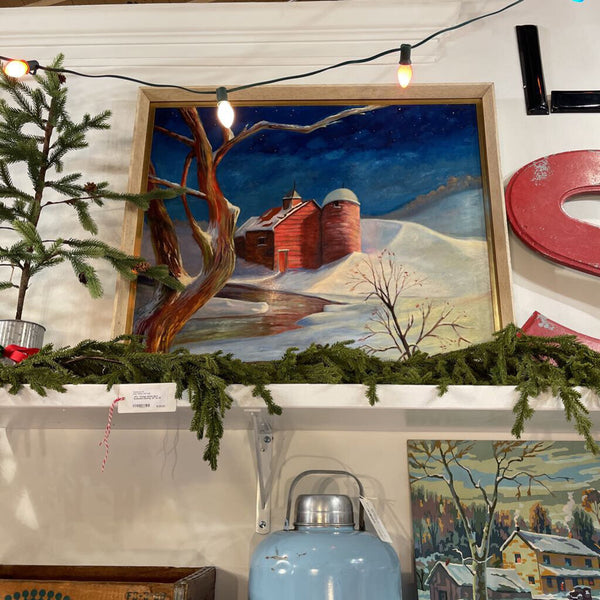 JFV- Vintage Winter Barn landscape painting. 32" by 26