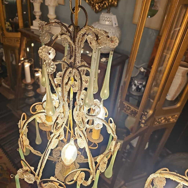 Antique Murano jade drop crystals chandelier
