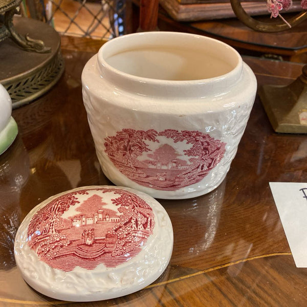 Vintage Red and White Vessel w/ Lid