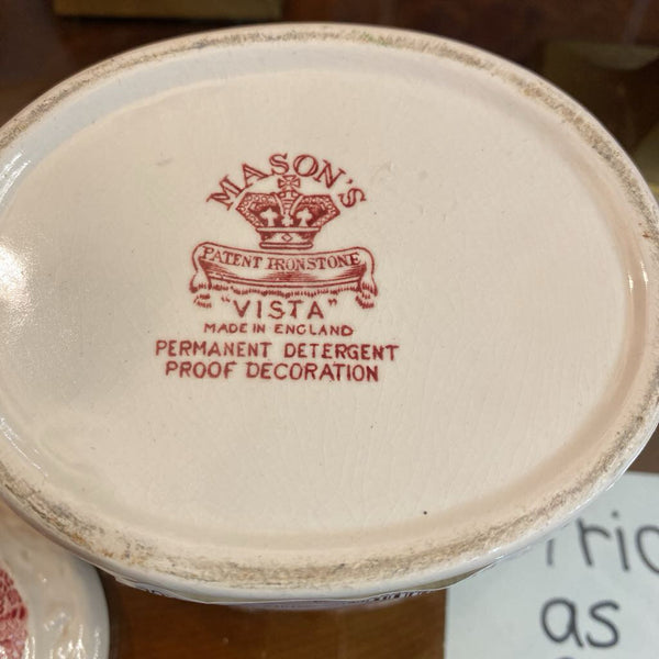 Vintage Red and White Vessel w/ Lid