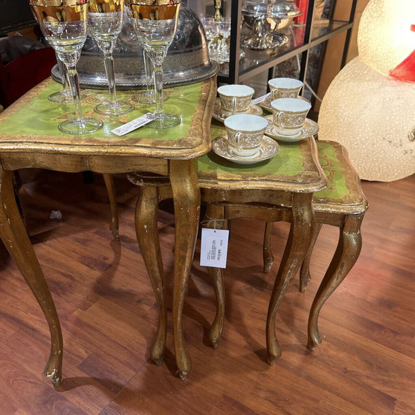 Italian Florentine Nesting Tables Green and Gold Made in Italy IN STORE PICK UP ONLY