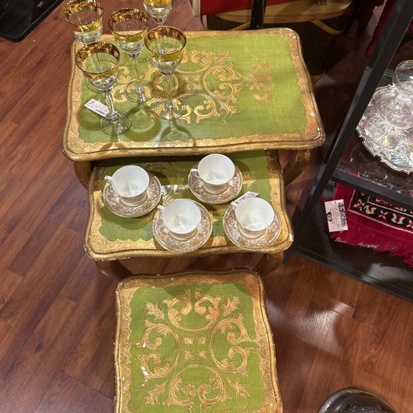 Italian Florentine Nesting Tables Green and Gold Made in Italy IN STORE PICK UP ONLY