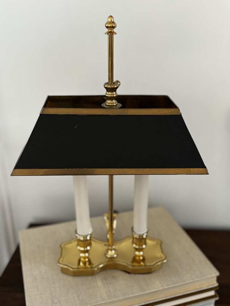 Vintage Brass Boullotte Lamp, Black and Gold Shade 1989 Light 12x10