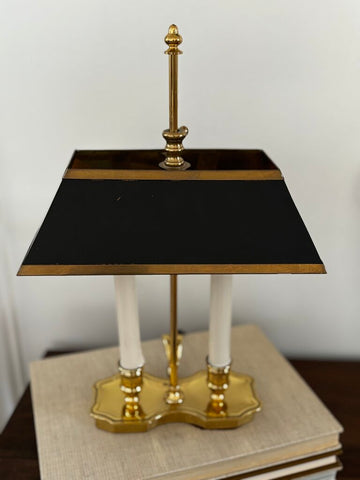 Vintage Brass Boullotte Lamp, Black and Gold Shade 1989 Light 12x10