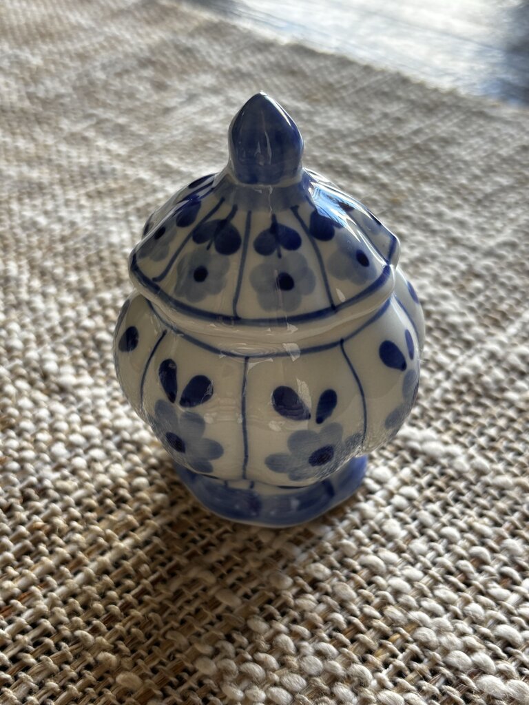 Hand Painted Blue And White Trinket Box Thailand