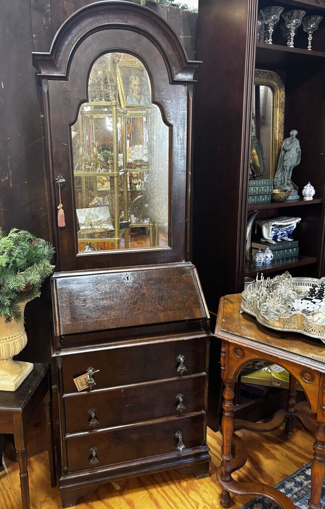Antique Desk with Footed Handles, Distressed Mirror Cabinet and Key