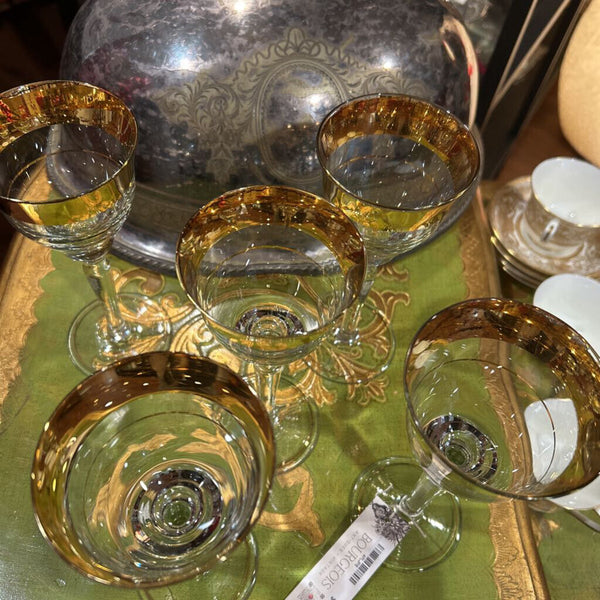 Crystal and 22K Gold Glasses set of 5