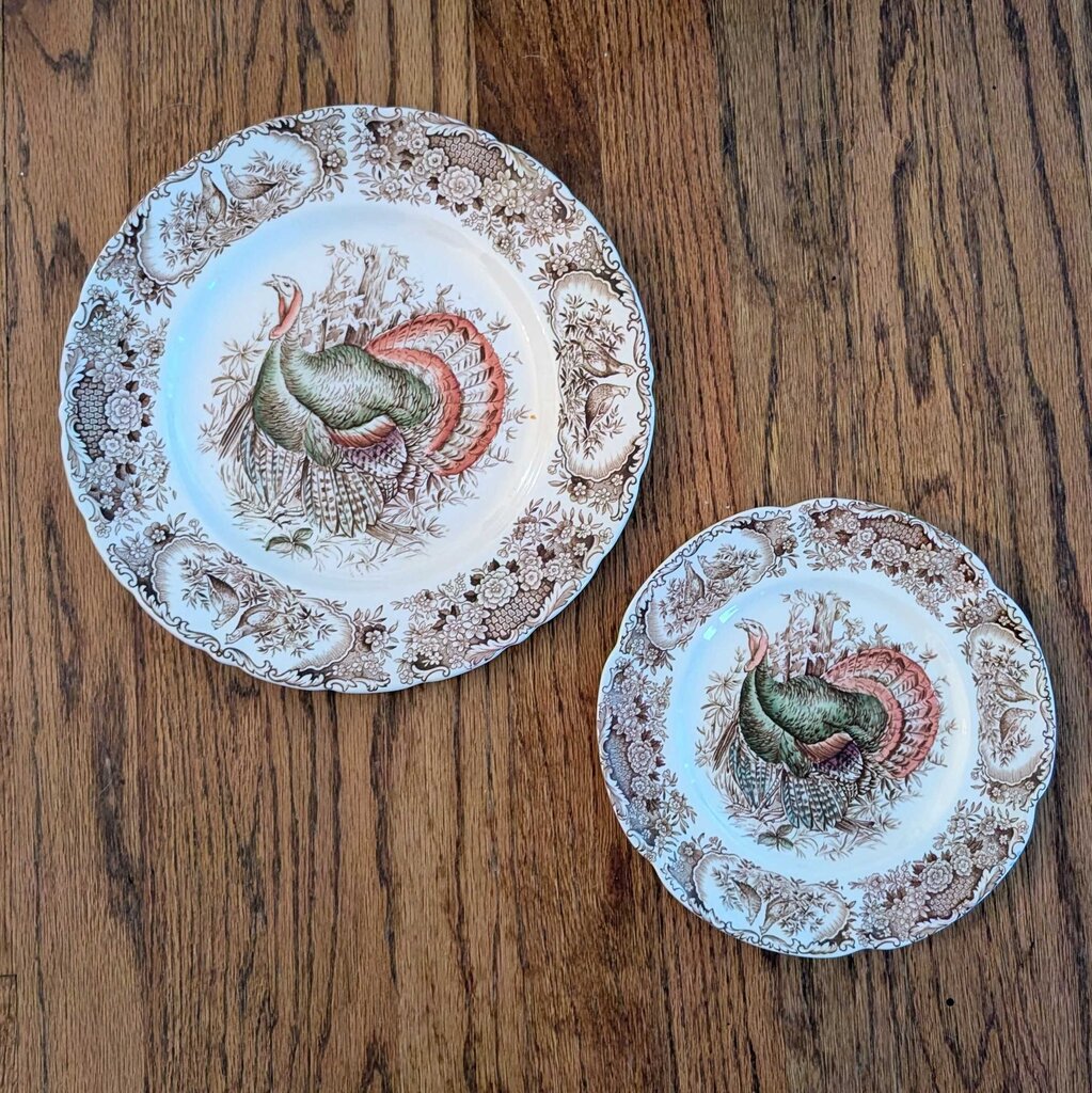 Antique Johnson Bros Wild Turkeys Native American Plates 10/Dinner 10/Salad STORE PU ONLY