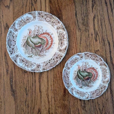 Antique Johnson Bros Wild Turkeys Native American Plates 10/Dinner 10/Salad STORE PU ONLY