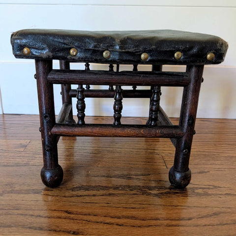Antique Victorian Footstool Wood/Leather 12x10x9