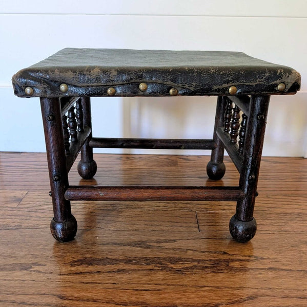 Antique Victorian Footstool Wood/Leather 12x10x9