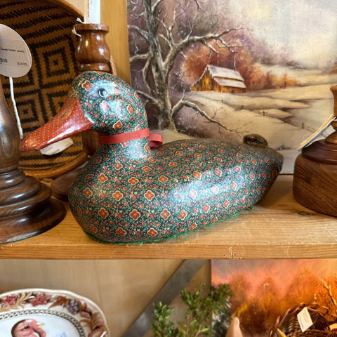 Vintage concrete duck in gingham