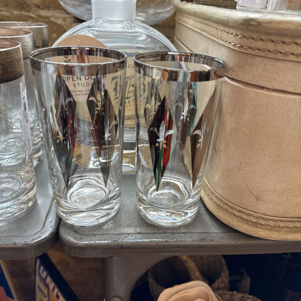 Vintage pair Collins glasses with silver pattern