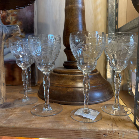 Vintage set of 6 glass cordials tall stems