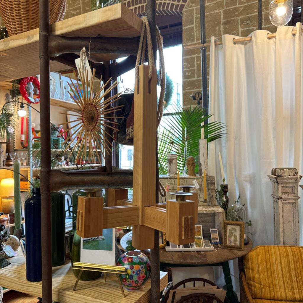 Vintage scandi wood candle holder hanging