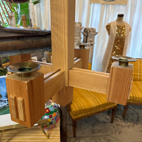 Vintage scandi wood candle holder hanging