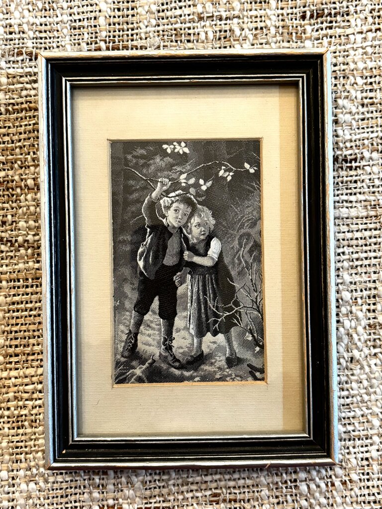 Mini Silk Tapestry LOST IN THE WOODS Stevengraph Neyret Freres 6x4