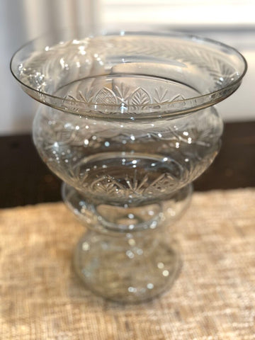 Large Vintage Etched Crystal Vase 13H