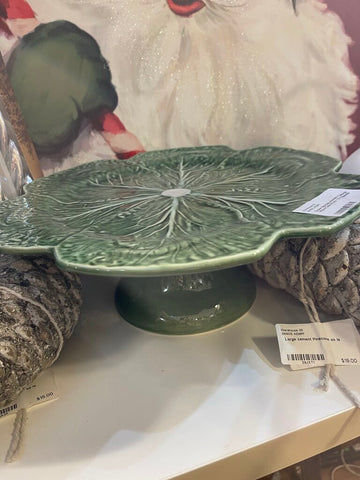 Green Bordallo Pinheiro Cabbage Ware Cake Plate 12 in diameter