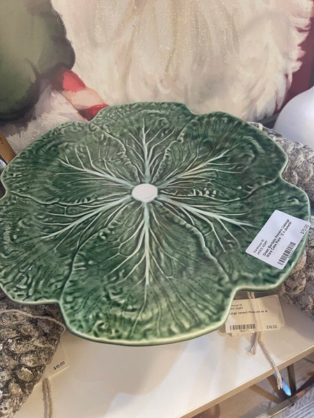 Green Bordallo Pinheiro Cabbage Ware Cake Plate 12 in diameter