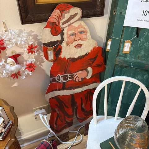 CHRISTMAS WALLDISPLAY hand painted Santa 48x20 as found