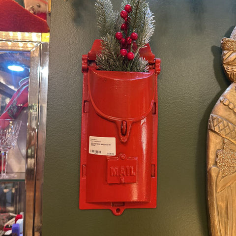 RED CAST IRON MAILBOX W/ GREENS