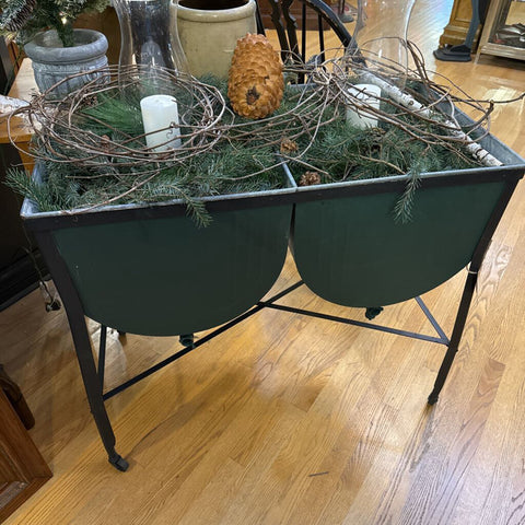 Vintage Double Green and Black Washtub - with Hurricanes and Candles. Add your own greens!
