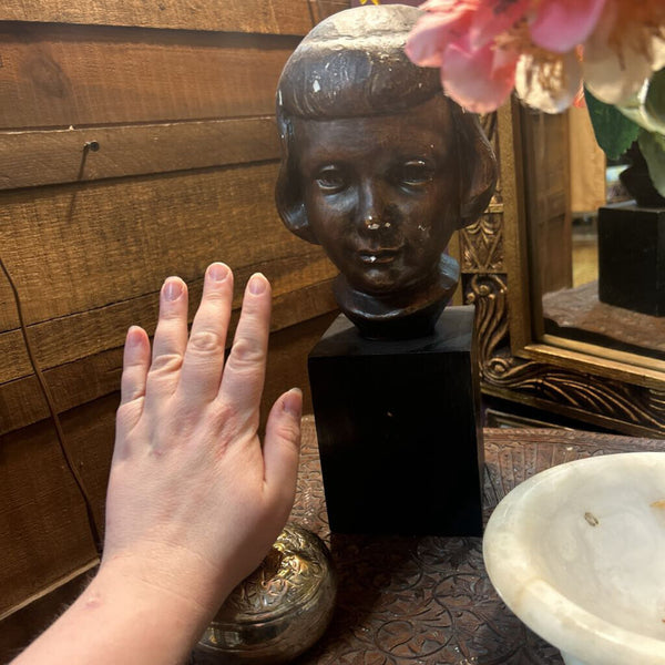 Vintage Plaster Sculpture of Girl on Base
