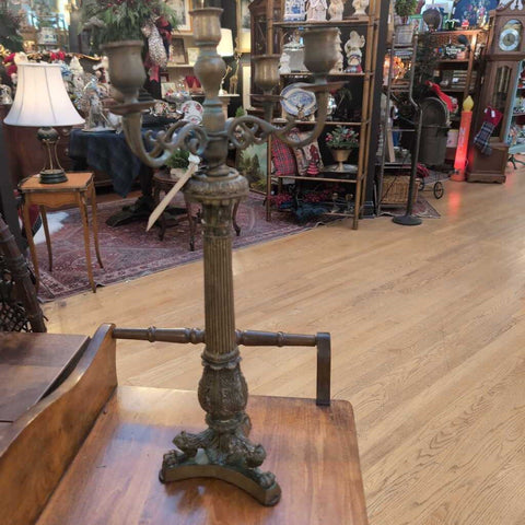 Vintage Tall Cast Bronze 4 Arm Candelabra, Lion Feet, Fluted French Ornate
