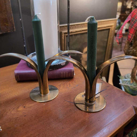 Unique Pair of MCM Brass Swedish Designer Ystad Metall Lily Candle Holders