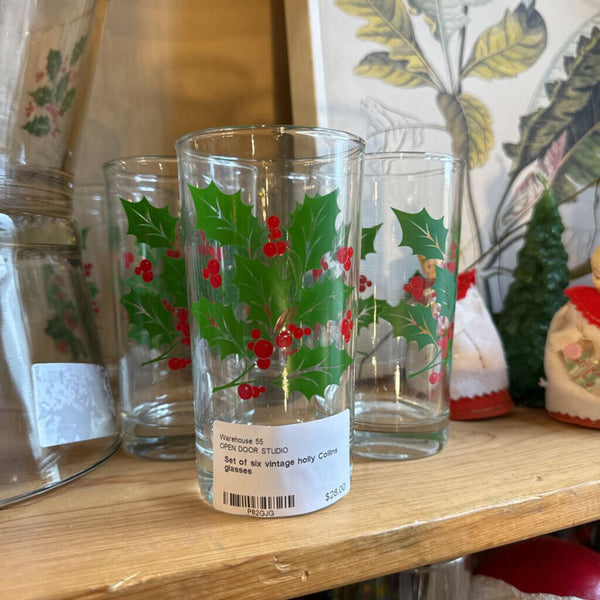 Set of six vintage holly Collins glasses
