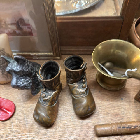 Vintage pair bronzed baby boots