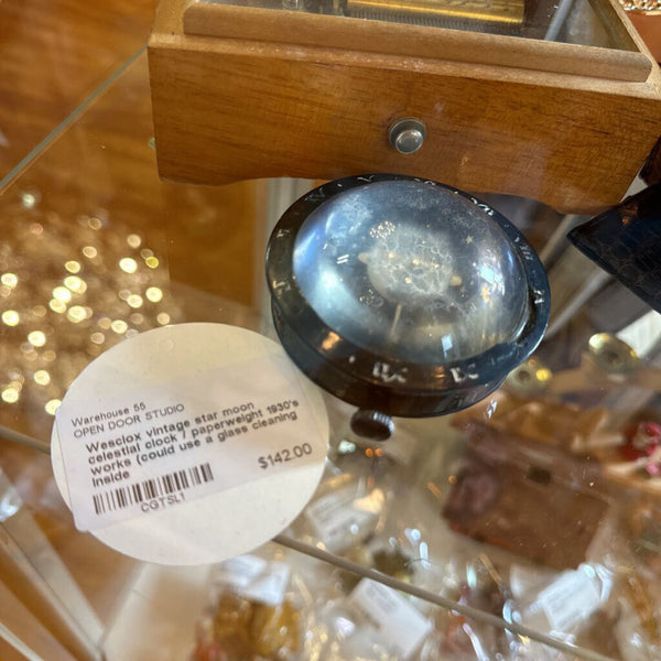 Wesclox vintage star moon celestial clock / paperweight 1930's works (could use a glass cleaning inside