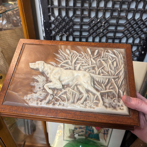 Vintage Incolay Stone Retriever Setter Dog Dresser Box