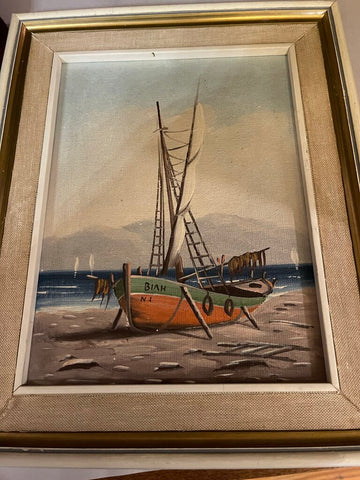 Vintage Mykonos sailboat painting framed