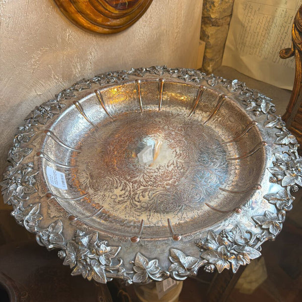 0036 Round English Silver over Copper Serving Tray