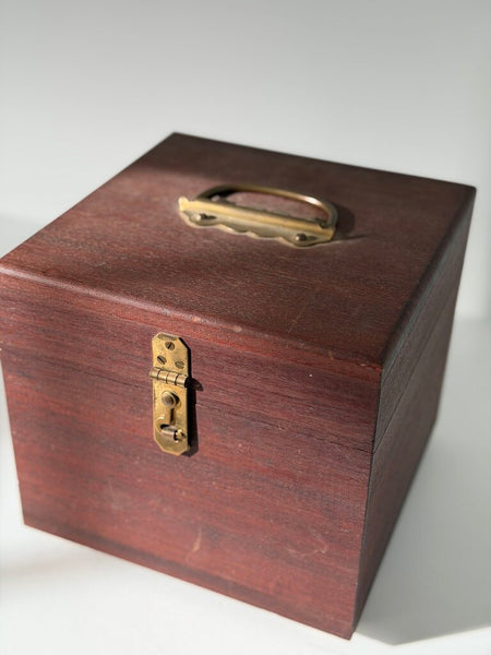 0061 Vintage Wood & Brass square box w/ handle