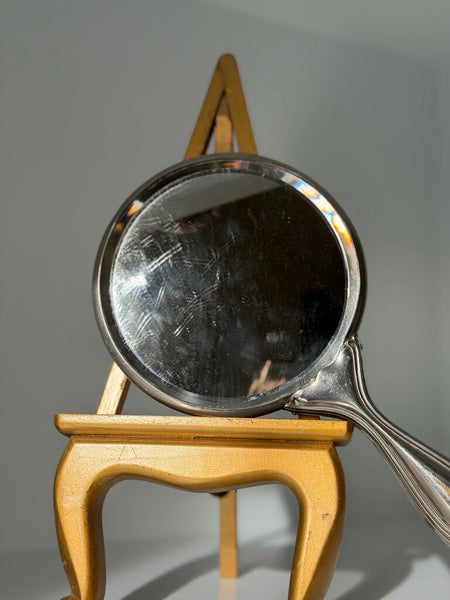 0533 Art Deco Pewter figural woman hand mirror